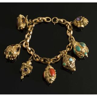 Appraisal: k Gold and Gemstone Charm Bracelet k Italian gold charm