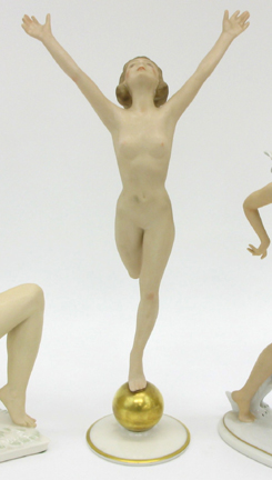 Appraisal: HUTSCHENREUTHER PORCELAIN FIGURE OF A NUDE FEMALE standing on one