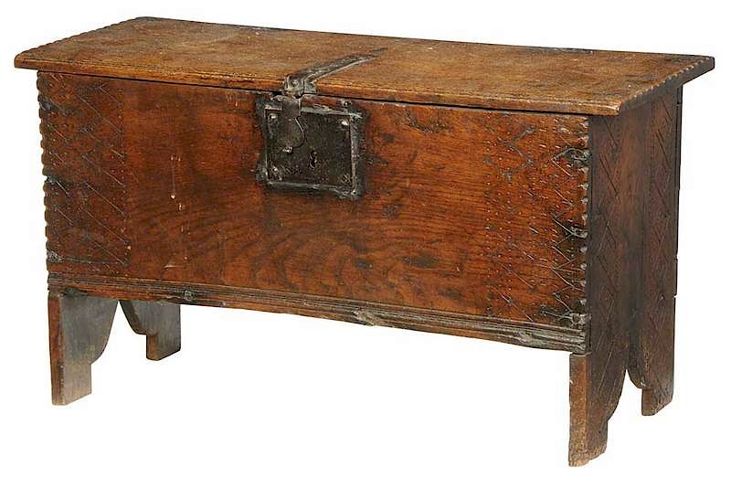 Appraisal: Early Carved Oak Miniature Lift Top Chest British th th