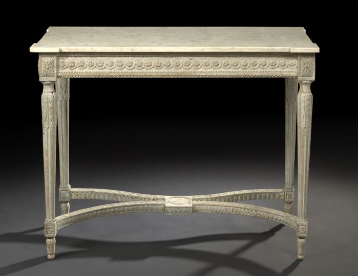 Appraisal: Louis XVI-Style Polychromed and Marble-Top Side Table second quarter th