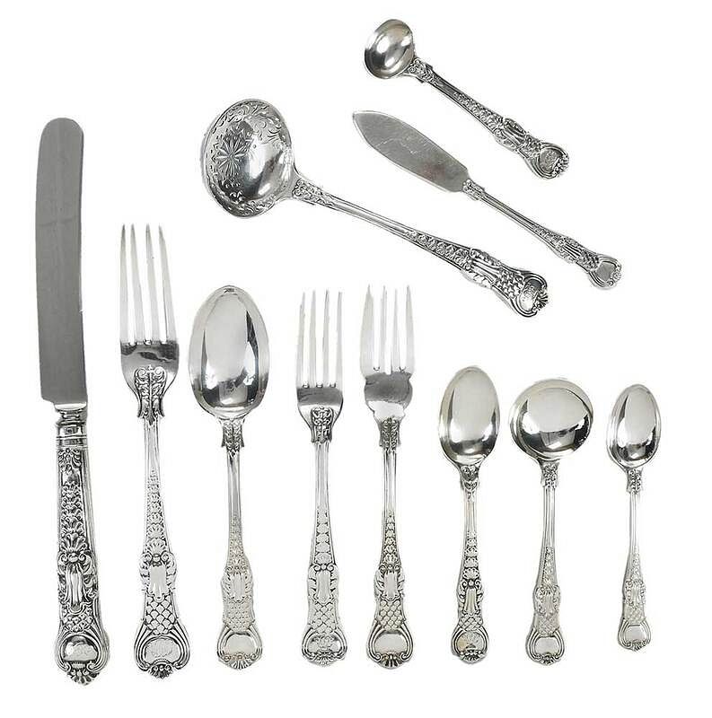 Appraisal: Set of English Silver Flatware pieces London - including eighteen