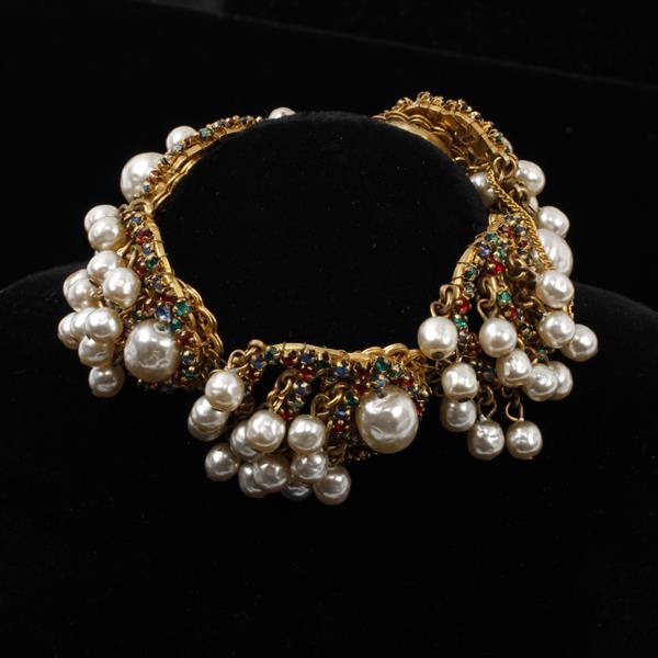 Appraisal: Miriam Haskell Faux Pearl Bracelet with Blue Red Green Jewels