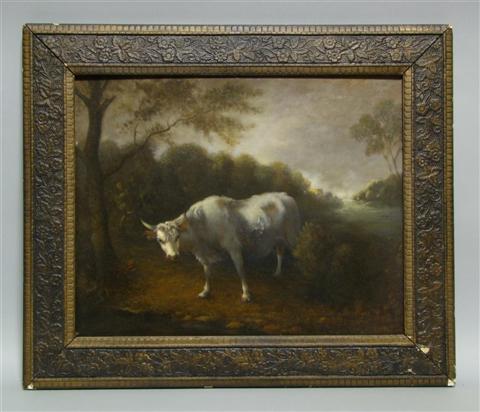 Appraisal: PROBABLY ENGLISH TH CENTURY COW IN A LANDSCAPE Oil on