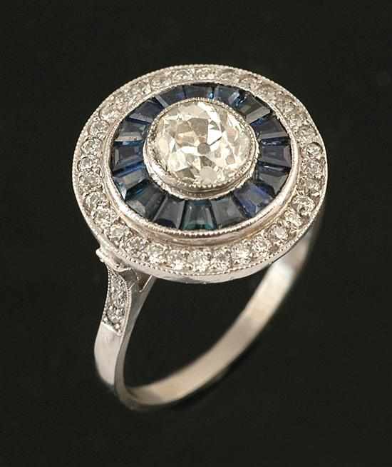 Appraisal: An Art Deco style sapphire and diamond ring Of cluster