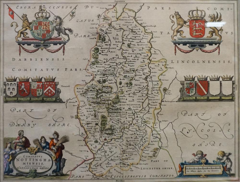 Appraisal: After Joan Blaeu Cartographer Comitatus Nottinghamiensis Nottinghamshire Color Engraved Map