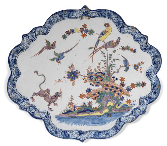 Appraisal: A Dutch Delft polychrome plaque early th century Of lobed