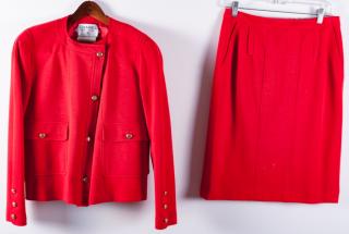 Appraisal: Chanel Red Wool Skirt Jacket Suit Size Classic Chanel red