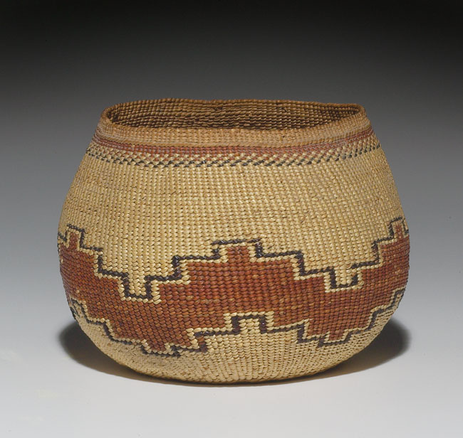 Appraisal: Karuk basket globular stepped geometric design in two colors w