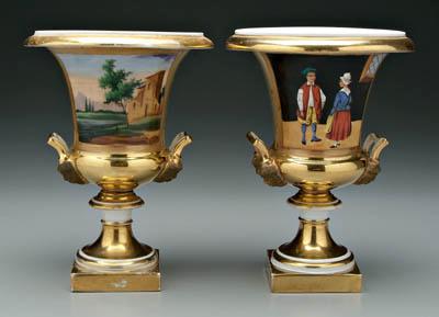 Appraisal: Pair Old Paris porcelain urns hand painted scenes with Italianate