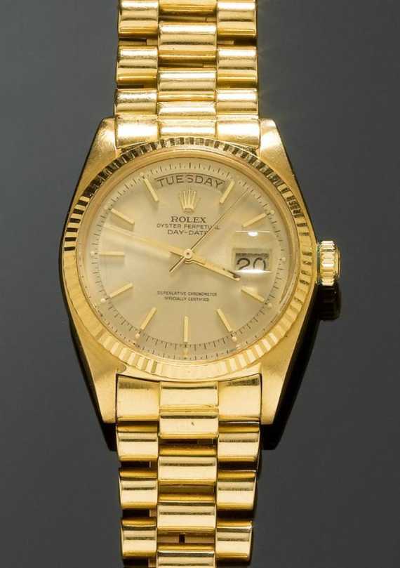 Appraisal: GENTLEMAN'S WRISTWATCH ROLEX DAY-DATE s Yellow gold Ref Gold case