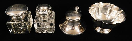 Appraisal: SILVER Three ink wells with silver parts and one small