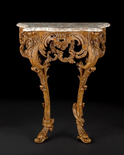 Appraisal: Good Louis XV-Style Carved Beechwood and Marble-Top Console Table th