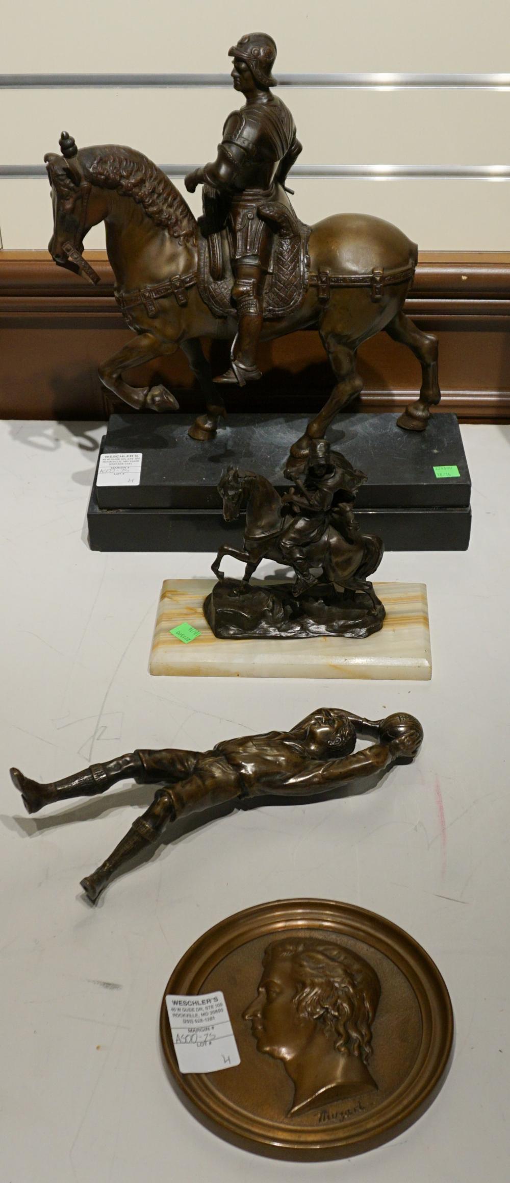 Appraisal: Two Patinated Metal Equestrian Figures Bartolomeo Colleoni with a Bronze