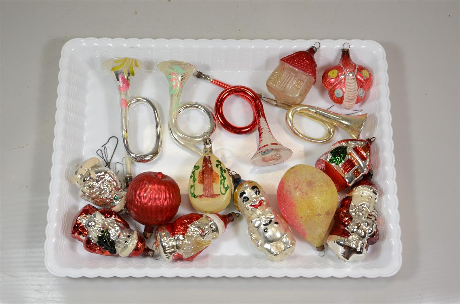 Appraisal: vintage blown glass German hand painted Christmas ornaments horns and