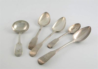 Appraisal: A quantity of Fiddle pattern flatware five tablespoons by Robert