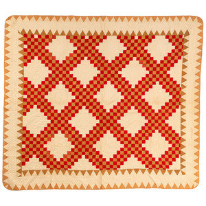 Appraisal: A Diamond Cross Pattern Quilt in Red and Brown American