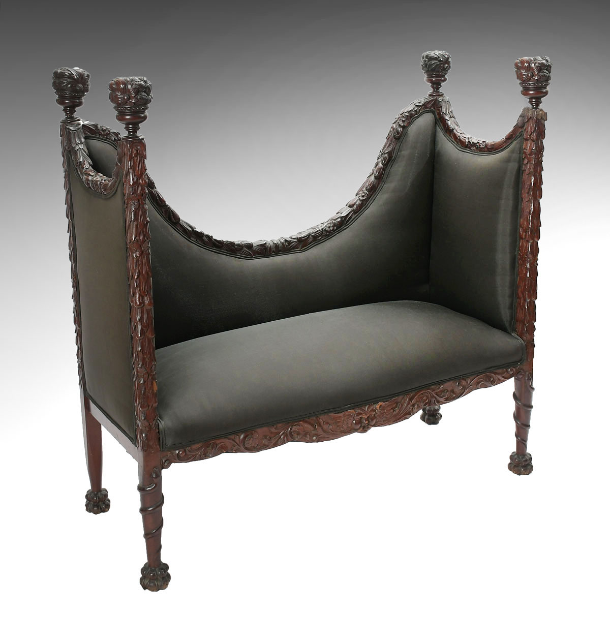 Appraisal: HEAVILY CARVED HIGH BACK BENCH Frame having an overall bountiful