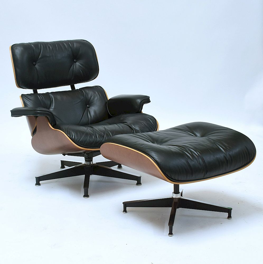 Appraisal: Herman Miller black leather Eames chair and ottoman Herman Miller