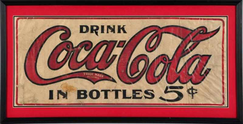 Appraisal: - Canvas Coca-Cola Banner Description Matted and framed under glass