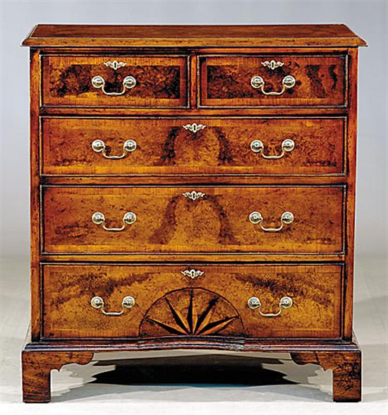 Appraisal: George II style inlaid walnut chest of drawers mid th