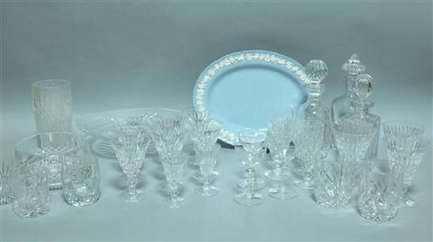 Appraisal: ELEGANT SUITE OF CRYSTAL BARWARE Including three decanters with stoppers