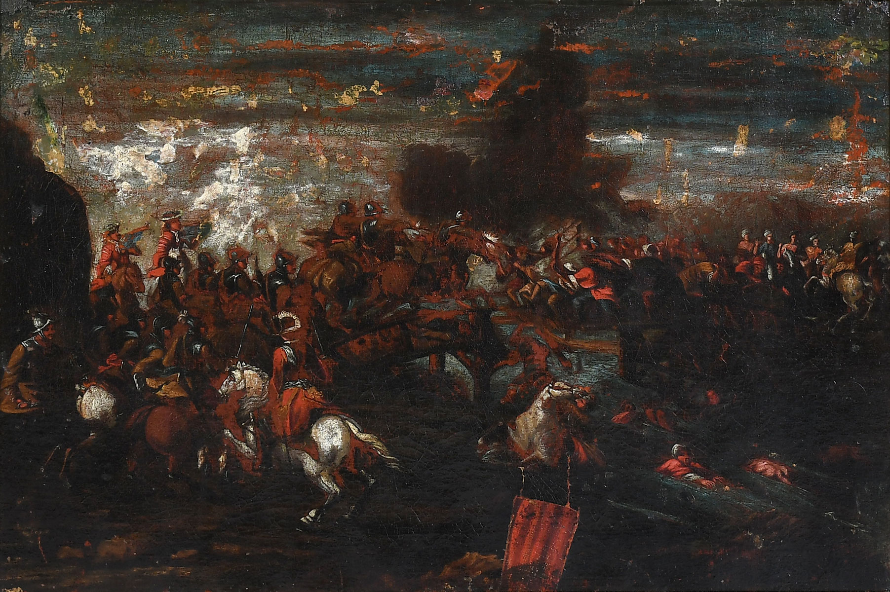 Appraisal: IMPORTANT CONTINENTAL BATTLE SCENE POSSIBLY TH CENTURY PAINTING Possibly Depicting