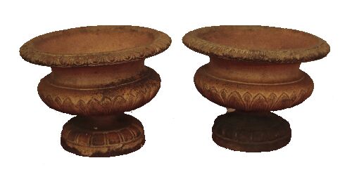 Appraisal: A pair of terracotta urns each with everted moulded rim