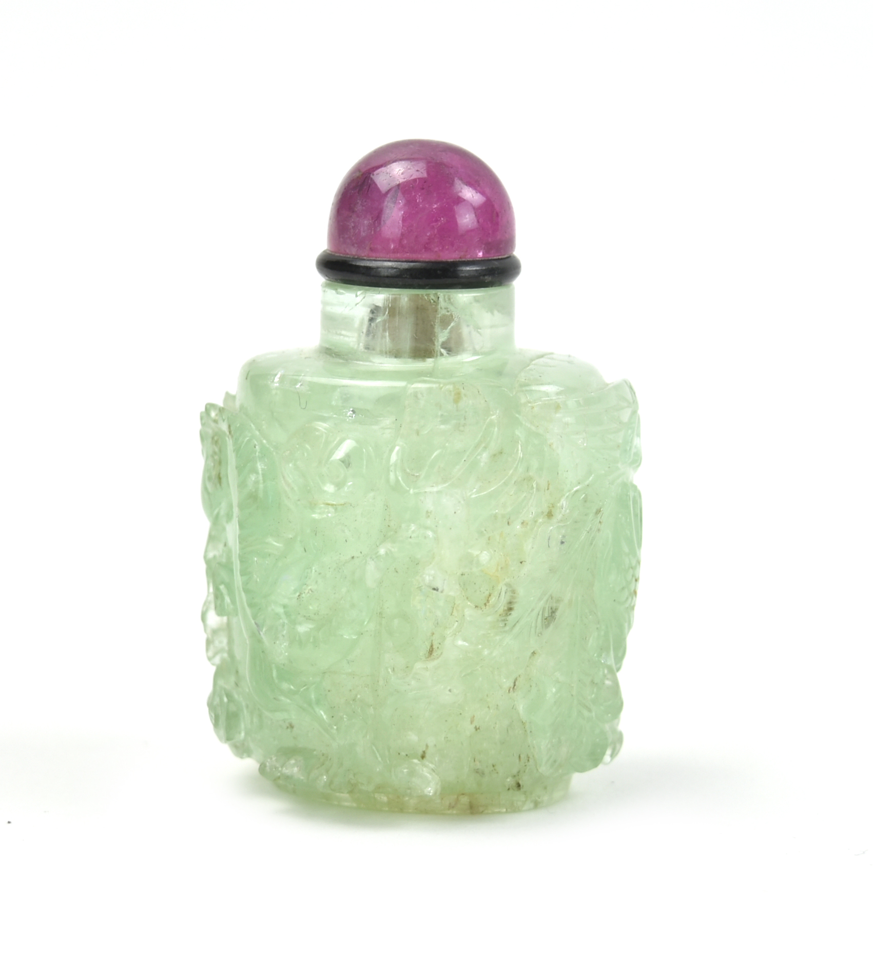 Appraisal: Chinese th C a green tourmaline snuff bottle surrounded with