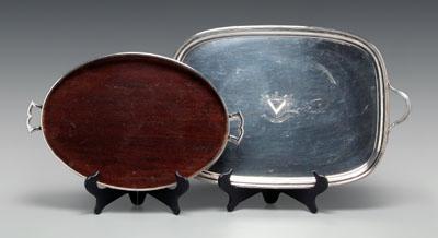 Appraisal: Two silver plated trays one with gallery and wooden floor