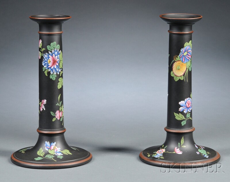 Appraisal: Pair of Wedgwood Black Basalt Candlesticks England mid- th century