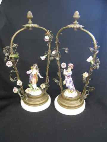 Appraisal: Pair of Bronze Marble Porcelain Lamps bases figurine of man