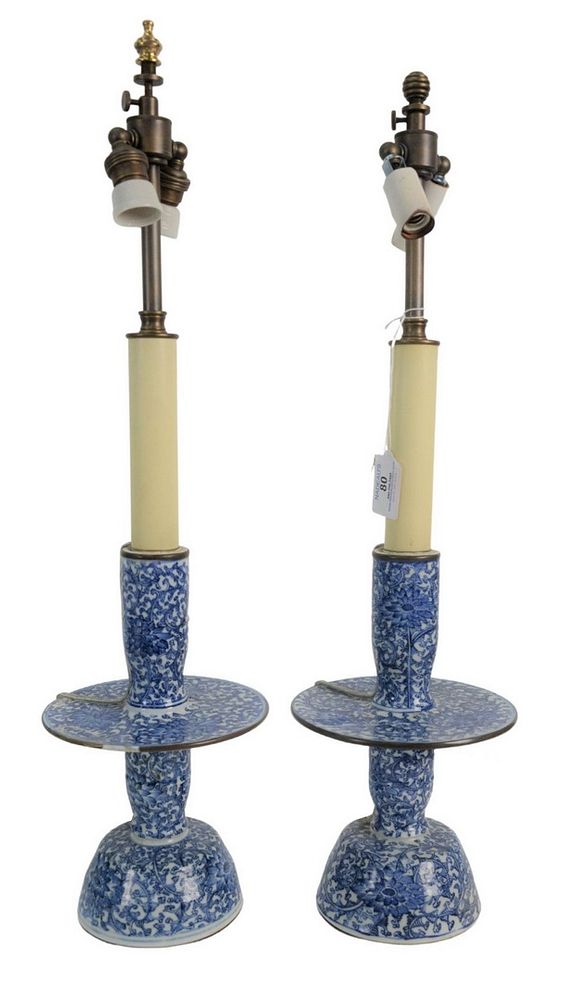 Appraisal: Pair of Chinese Blue and White Porcelain Candlesticks made into