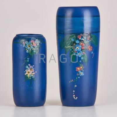 Appraisal: WELLER Two blue Hudson vases decorated with floral sprays Marked