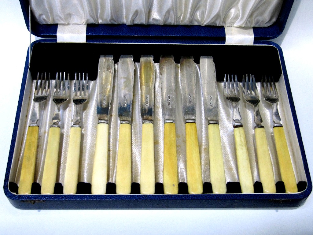 Appraisal: Cased twelve piece silver fish cutlery set Sheffield