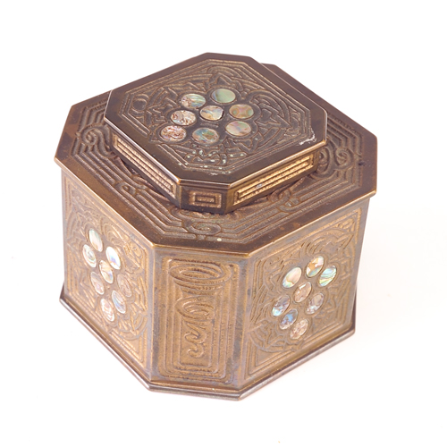 Appraisal: TIFFANY STUDIOS Gilt-parcel inkwell in the Grape pattern with mother-of-pearl