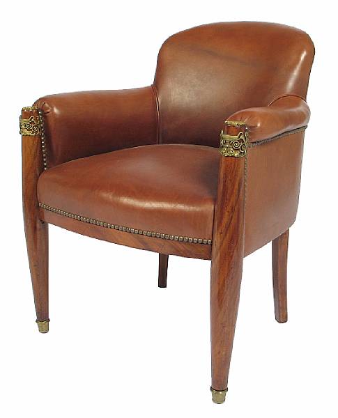 Appraisal: A Empire style leather upholstered chair with bronze mounts height