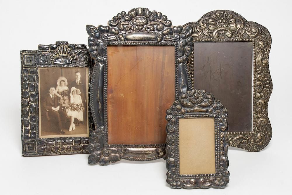 Appraisal: Peruvian Silver Picture Frames w Inca Motifs Peruvian photo or