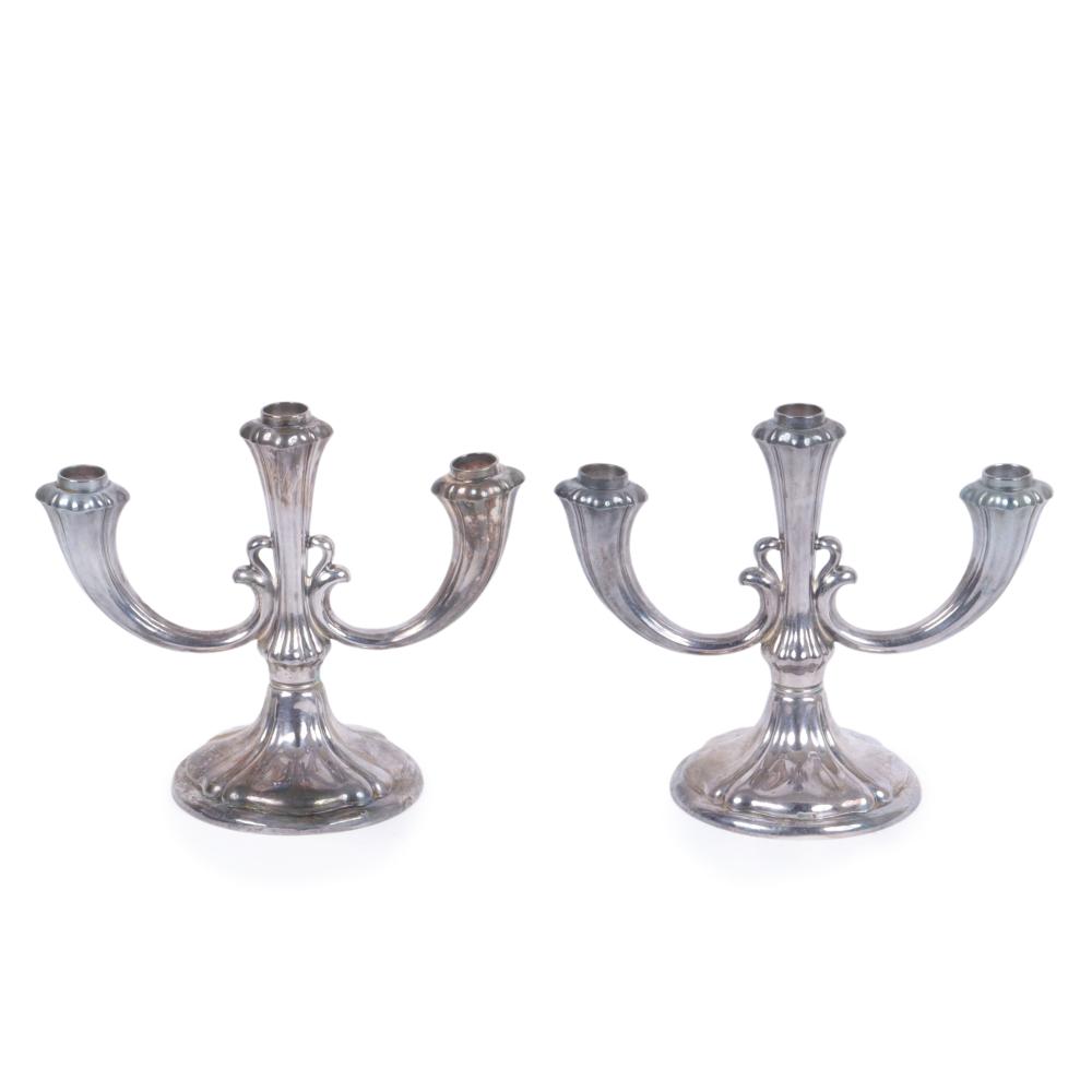 Appraisal: PAIR GERMAN ANTIQUE SILVER THREE LIGHT CANDELABRAS H X WPair