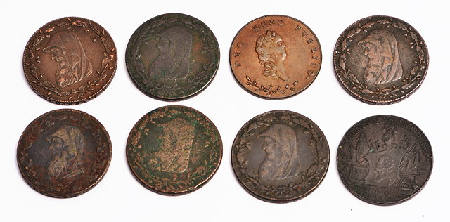 Appraisal: A GROUP OF EIGHT LATE TH CENTURY COPPER HALF PENNY