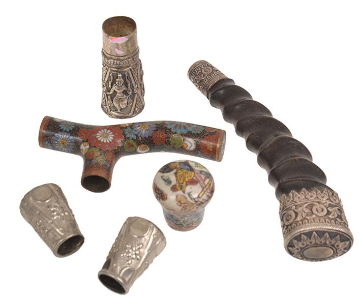 Appraisal: GROUP OF ORIENTAL WALKING CANE HANDLES INCLUDING CHINESE PORCELAIN AND