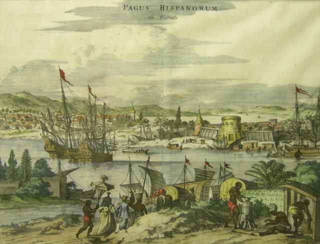 Appraisal: th Century Hand Colored Lithograph Pagus Hispanorum in Florida x