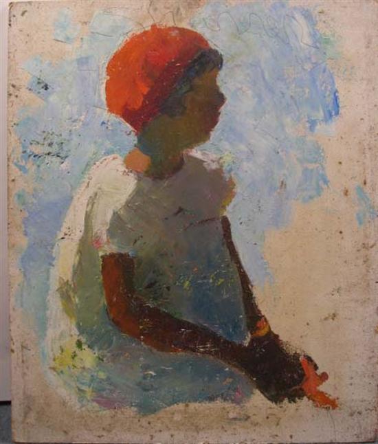 Appraisal: Madeleine Sharrer Oil on Masonite Two Sided Painting Woman on