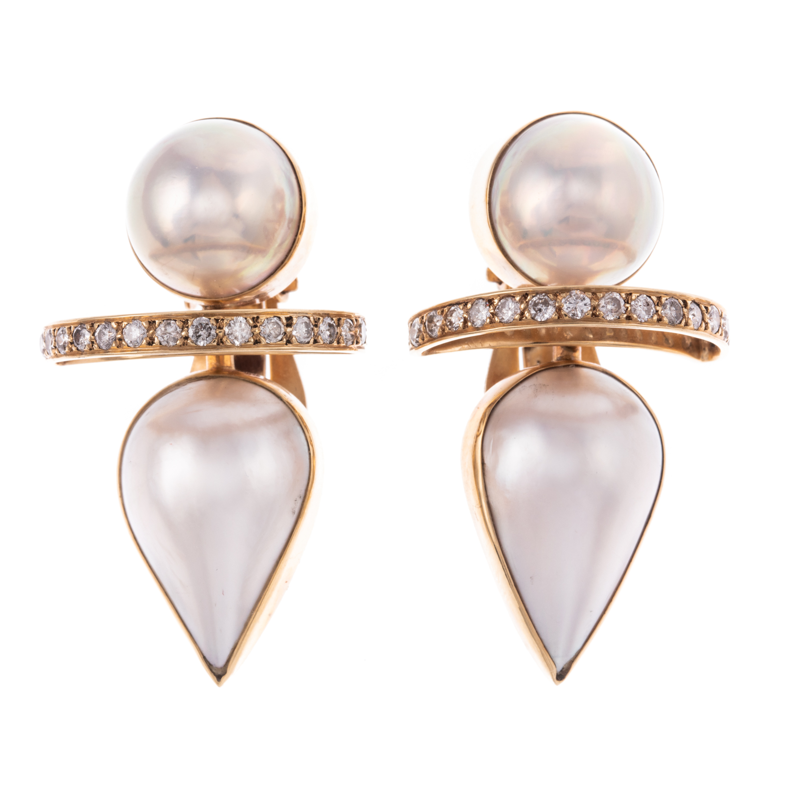 Appraisal: A PAIR OF MID-CENTURY MABE PEARL DIAMOND EARRINGS c -