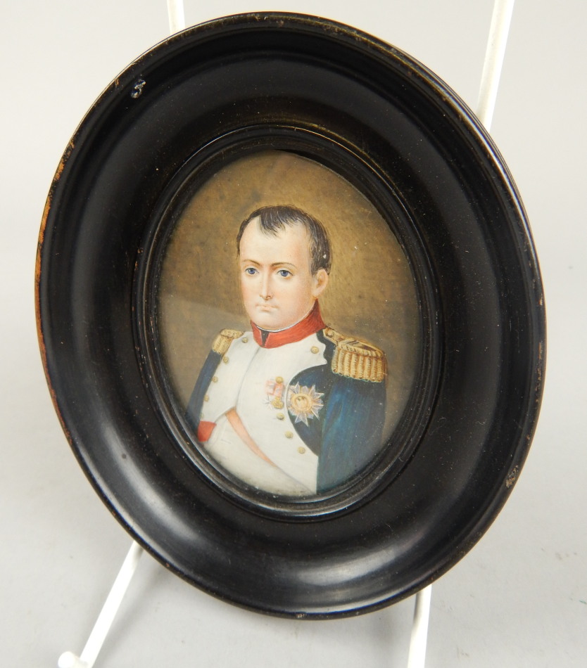 Appraisal: A thC portrait miniature of Napoleon in ebonised frame image