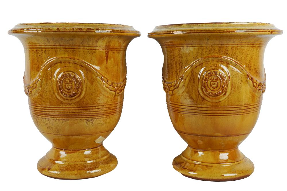 Appraisal: PAIR OF ITALIAN GLAZED PLANTERSglazed terracotta inches wide inches high