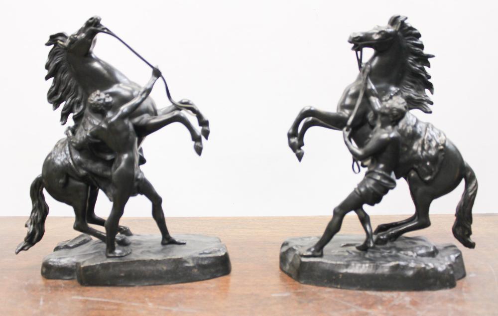 Appraisal: TWO BRONZE SCULPTURES Marly's Horses after Guillaume Coustou The Elder