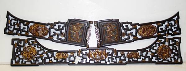 Appraisal: Three Chinese polychrome painted wood sections from a canopy bed