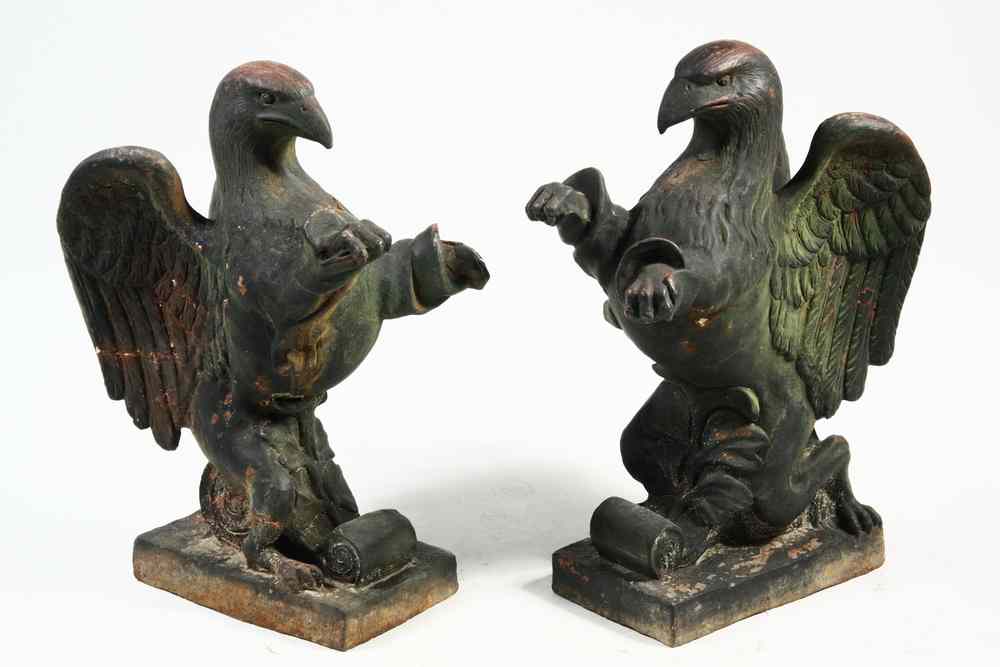 Appraisal: SCULPTURE - Pair of th c painted cast iron griffin