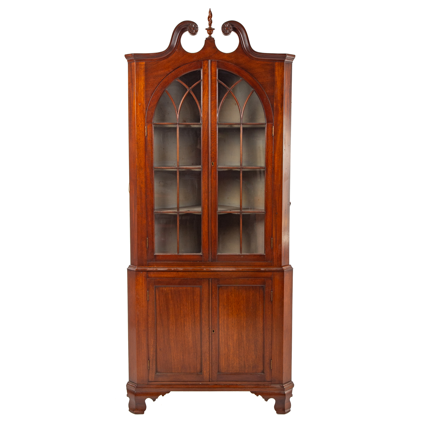 Appraisal: FEDERAL MAHOGANY CORNER CUPBOARD Circa two- part cupboard upper case