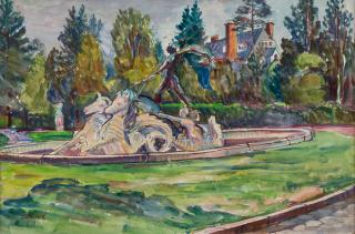 Appraisal: DAVID BURLIUK RUSSIAN - Hippocamp Fountain Long Island watercolor on